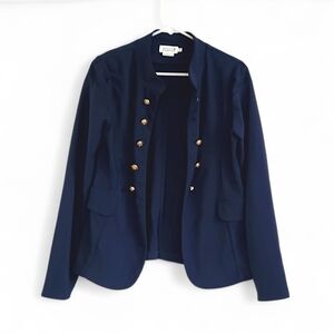 Molly Bracken Navy Military Blazer Gold Buttons Classic Soft Stretchy Preppy MED